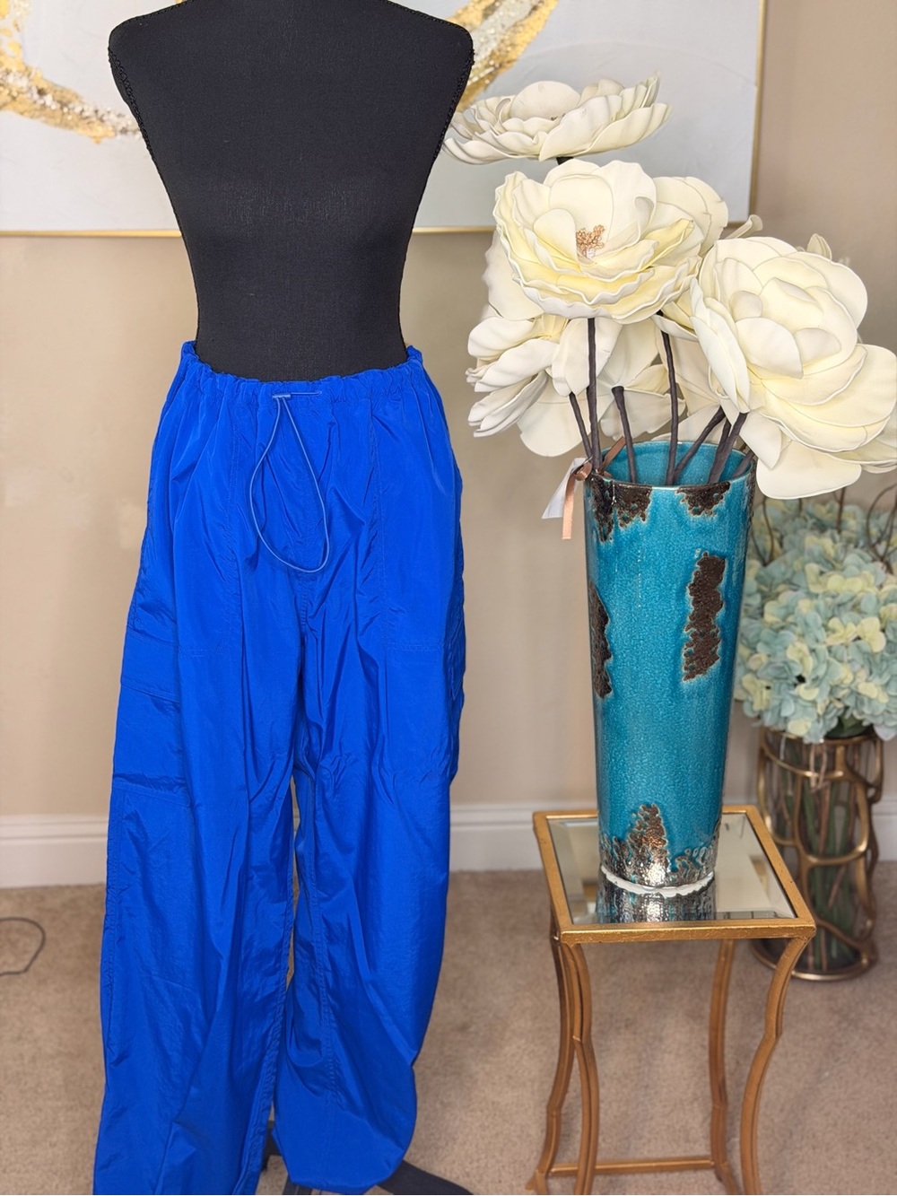 PINK Victoria's Secret Electric Blue Wide-Leg Drawstring Track Pants